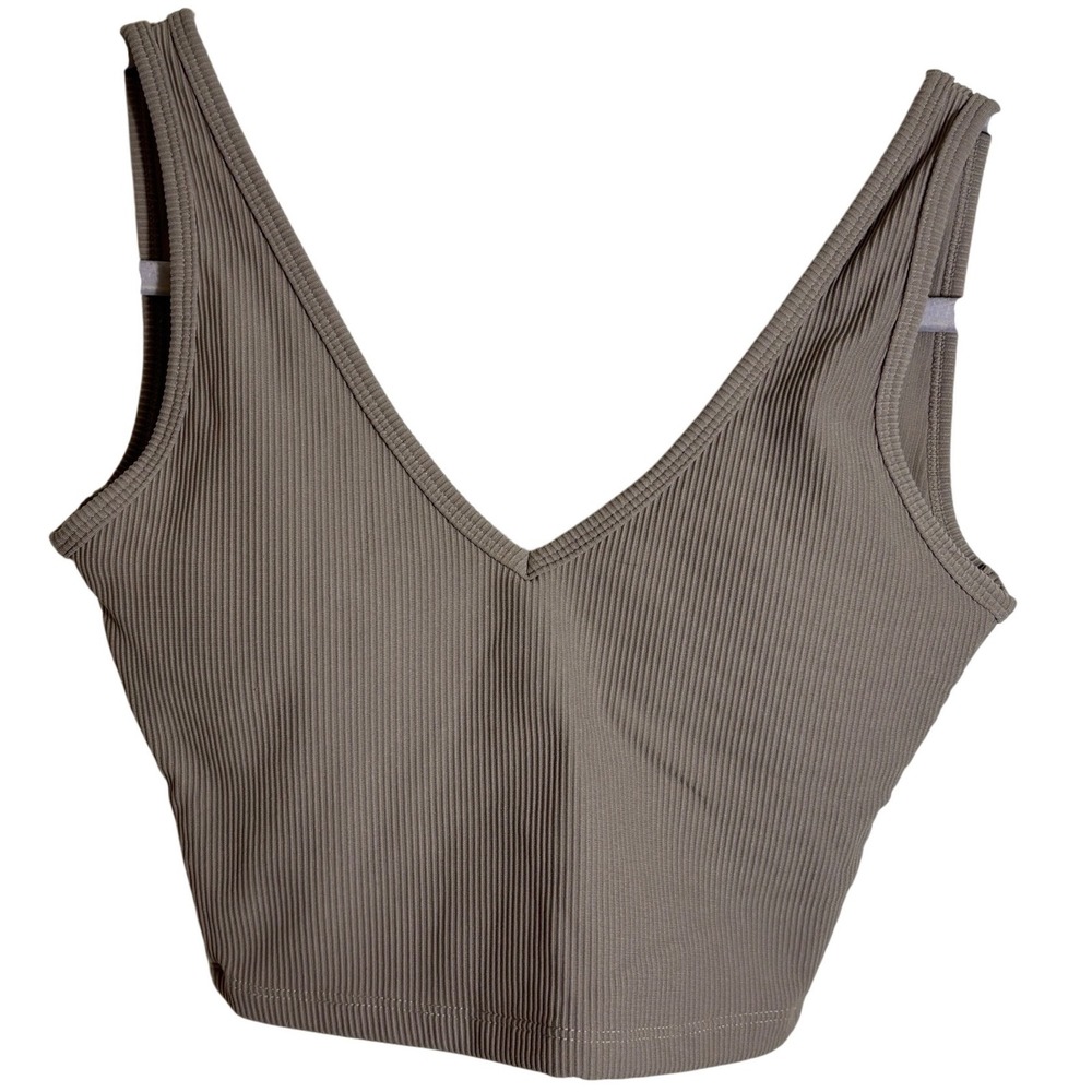 Buffbunny Collection Material Girl‎ Ribbed Crop Tank Bra in Taupe Size XS